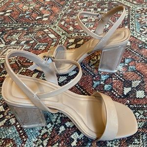 Vince Camuto Patented Leather Nude Block Heels